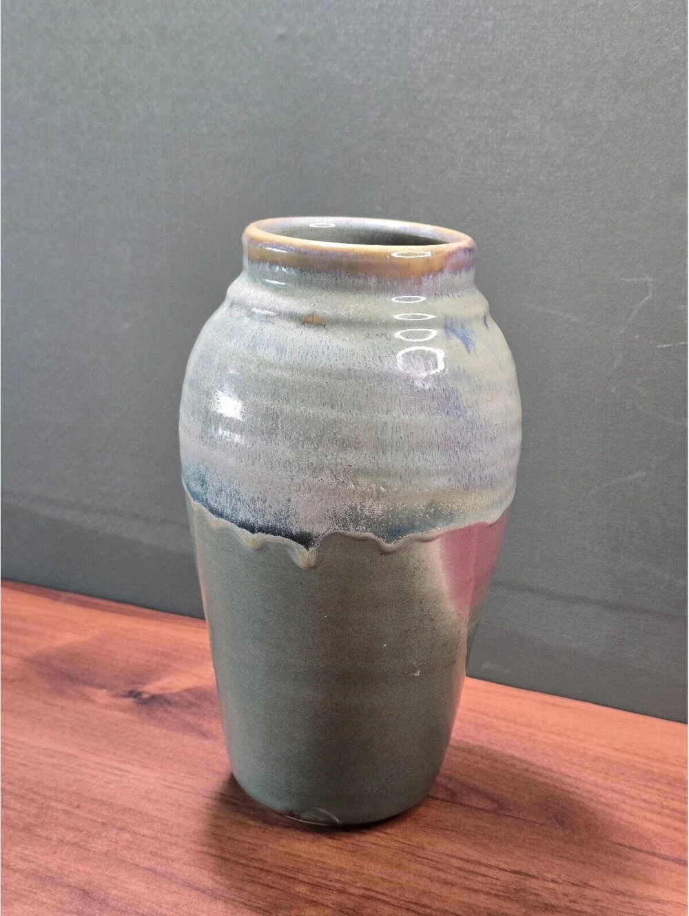 Vintage Studio Pottery Vase Drip Glaze Ceramic Flower Pot